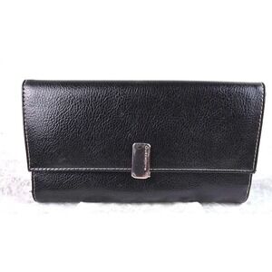 Liz Claiborne Black Leather Tri- Fold Check Book‎ Style Wallet